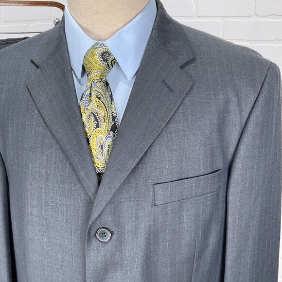 Pierre Cardin‎ Suit Men 42R 34Wx29L Gray Blue Stripe Wool South Africa Classic - Picture 2 of 16